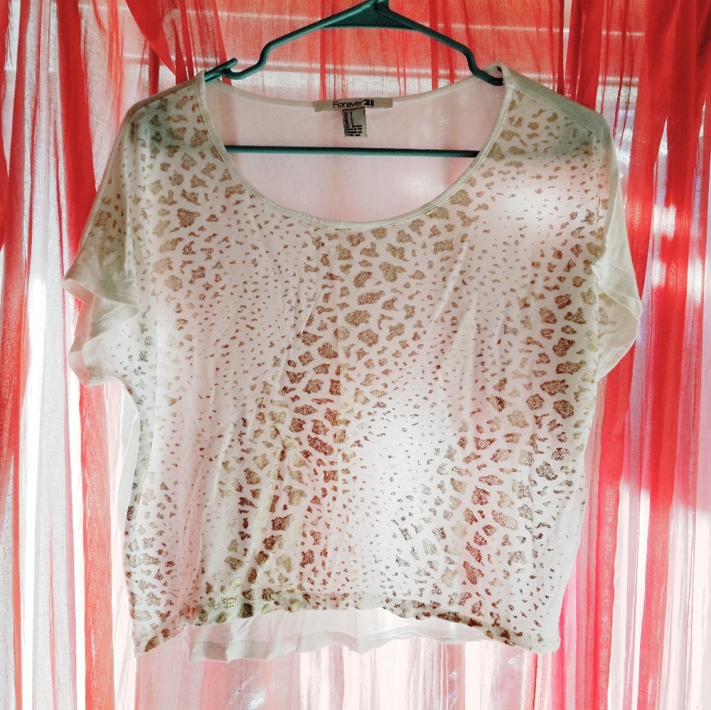 Forever 21 White/Gold Shimmer Top